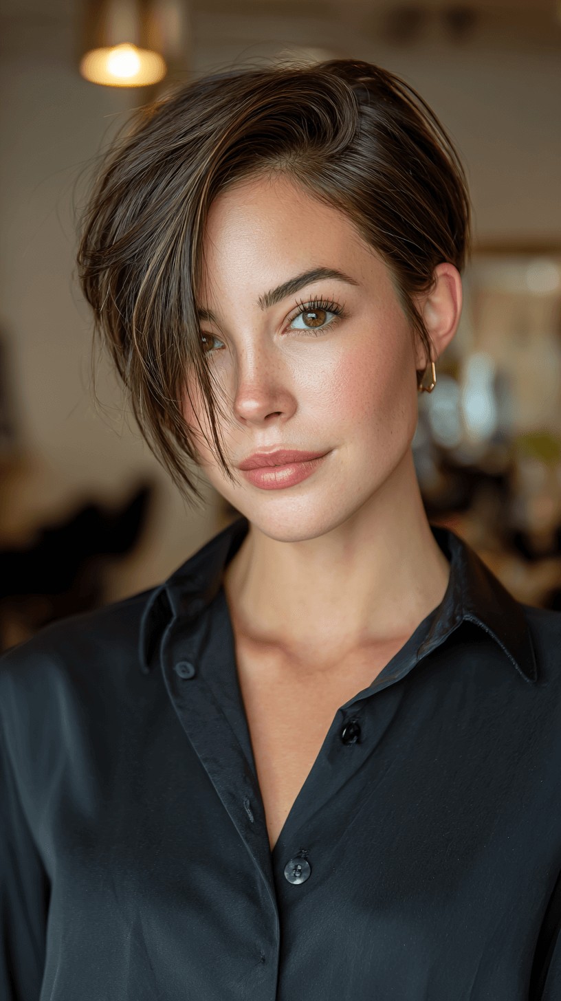 Trendy Textured Short Crop with Side Swept Bangs