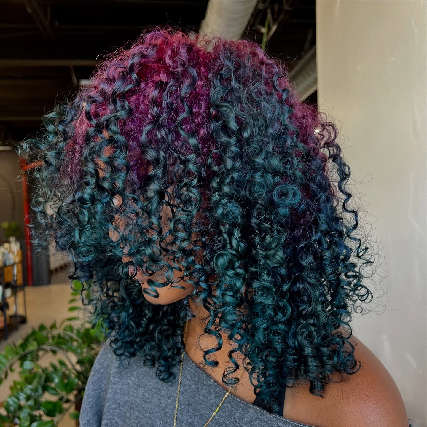 Vibrant Curly Lob with Unique Color Blend