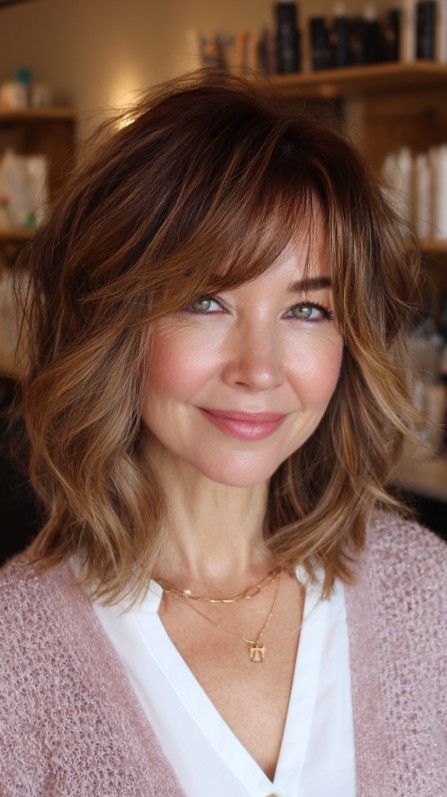Brunette Tousled Bob with Soft Highlights