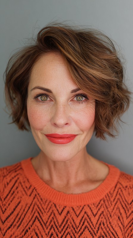 Captivating Chestnut Textured Bob with Volume Boost