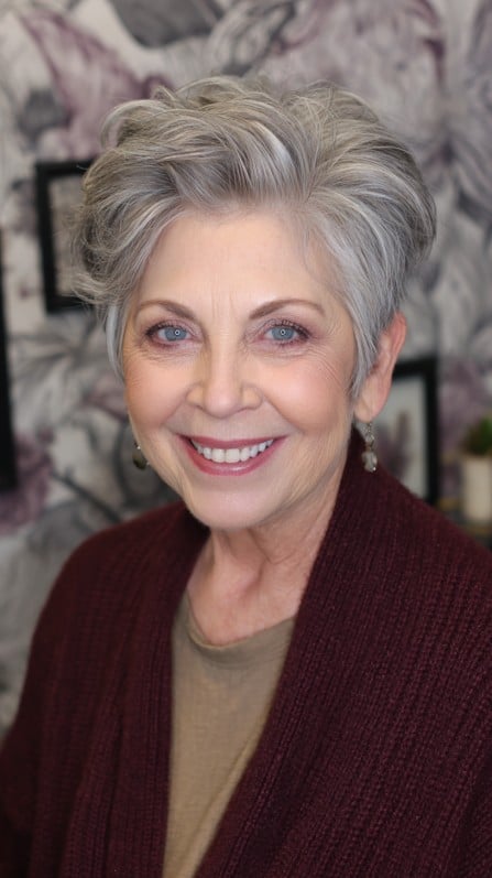 Chic Silver Textured Pixie for Mature Elegance