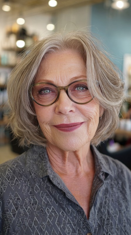 Classic Feathered Silver Bob for Timeless Appeal