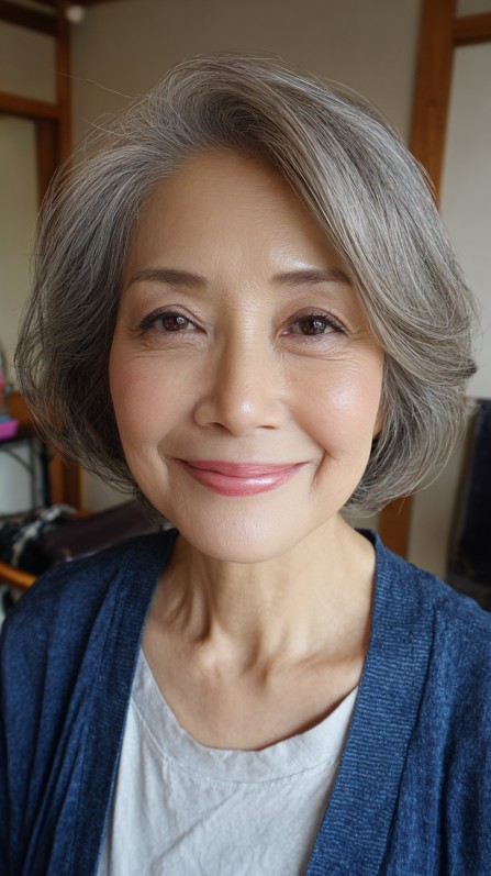 Classic Sleek Silver Bob with Gentle Layers