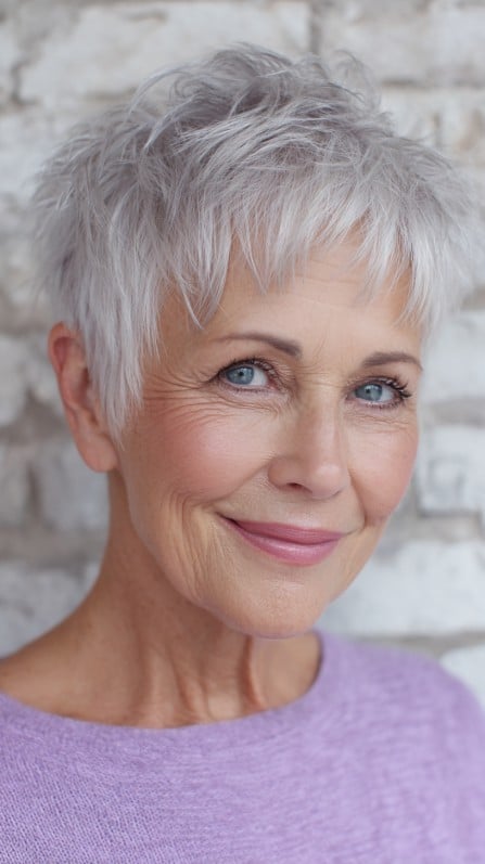 Dynamic Silver Textured Pixie with Layered Volume