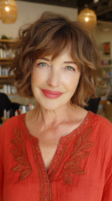 Effortless Chestnut Wavy Bob with Textured Layers