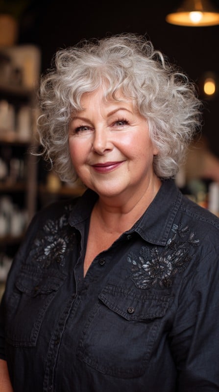 Effortless Silver Cloud Curly Bob