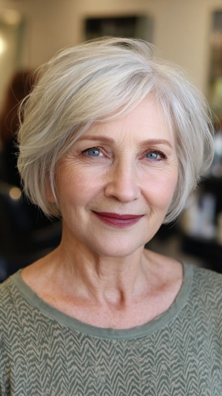 Elegant Silver Layered Bob for Mature Women