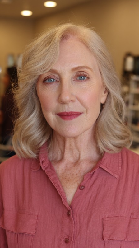 Elegant Silver Waves with Gentle Face-Framing