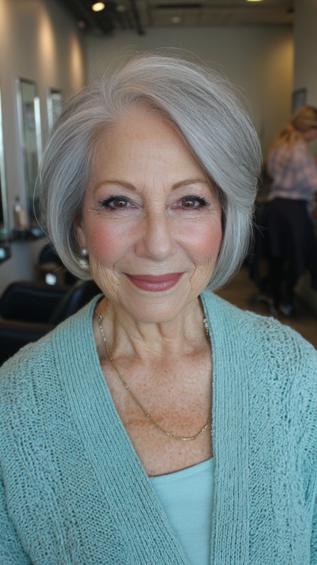 Elegant Silvery Smooth Bob with Texturized Ends