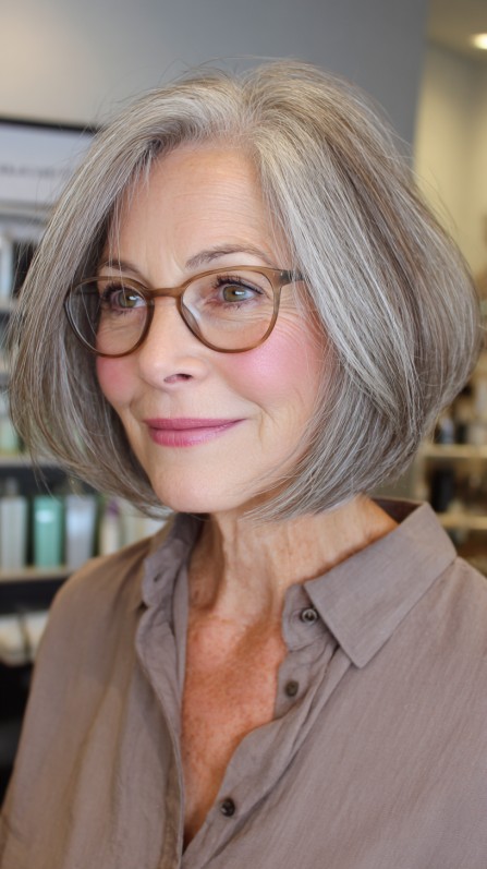 Sleek Silver Bob with Gentle Waves