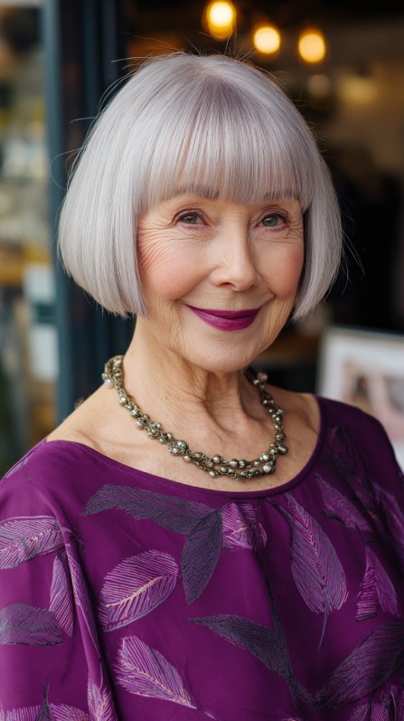 Sleek Silver Bob with Precision Bangs