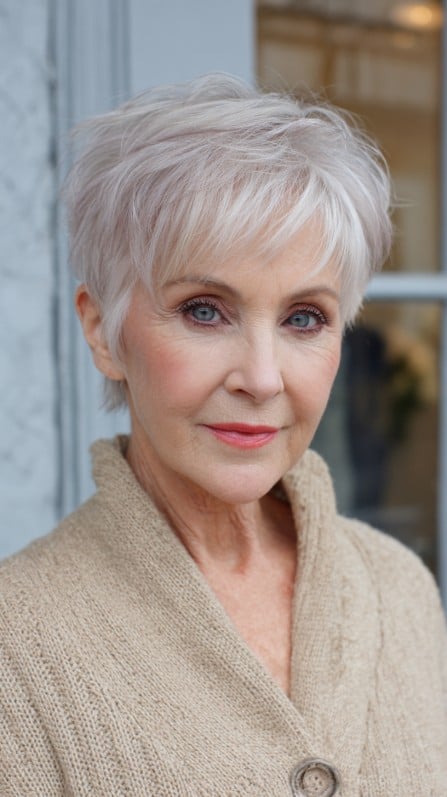 Soft Angled Silver Pixie with Subtle Volume