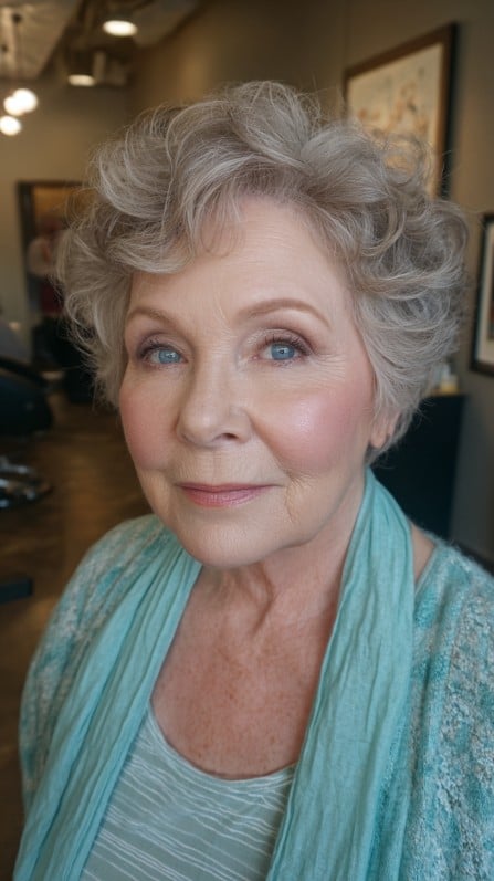 Soft Curly Silver Cut with Voluminous Texture