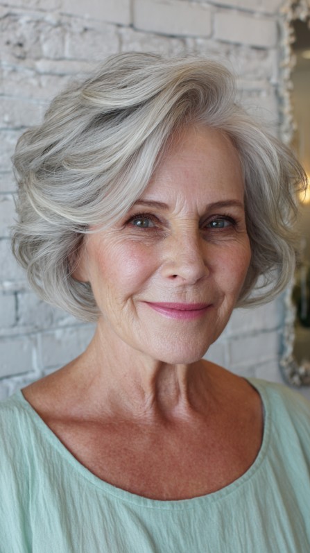 Soft Wavy Silver Bob with Tousled Texture