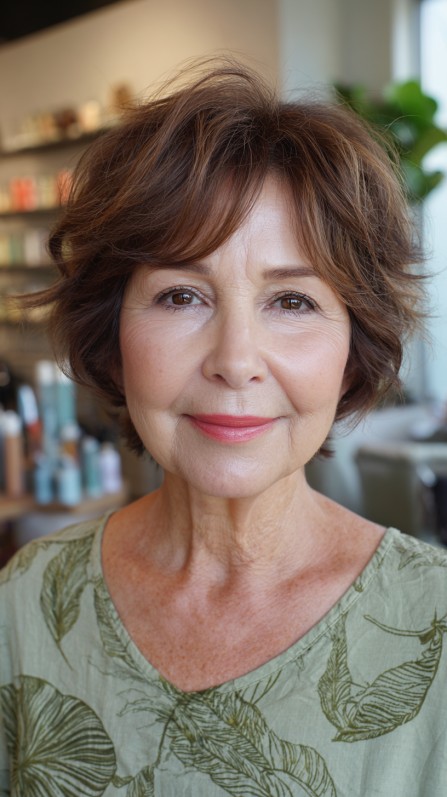 Softly Tousled Chestnut Bob with Natural Highlights