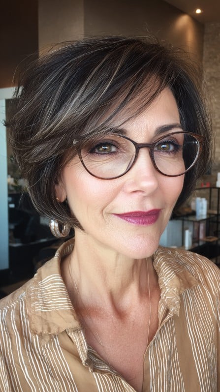 Sophisticated Salt and Pepper Tapered Bob