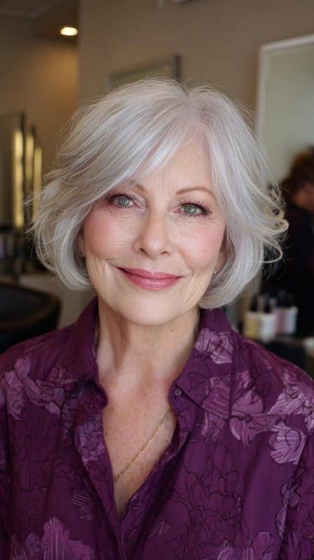 Vibrant Silver Layered Bob with Soft Volume