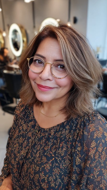 Warm Caramel Balayage with Sassy Layers