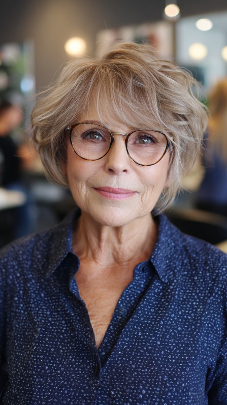 Wispy Layered Bob with Natural Gray Highlights