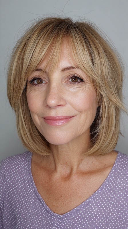 Charming Golden Blonde Bob with Wispy Bangs