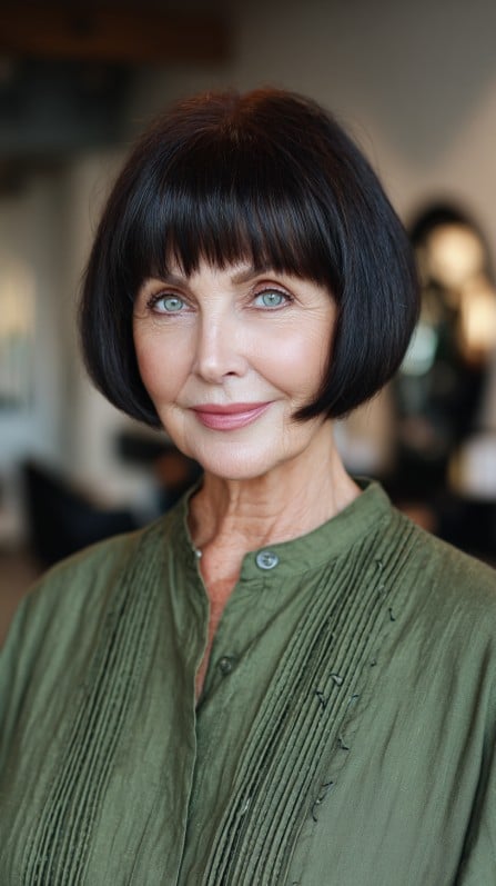 Polished Ebony Bob with Precision Bangs