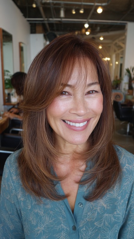 Sun-Kissed Chestnut Layers with Soft Fringe