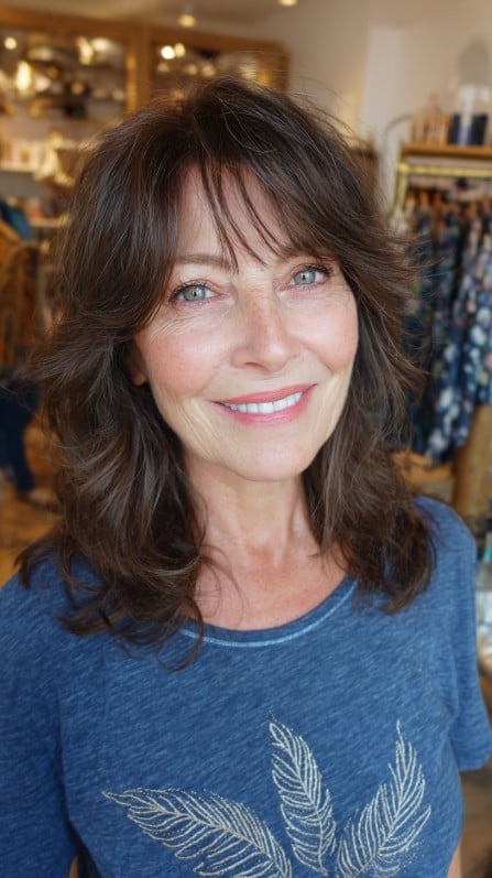 Soft Brunette Waves with Natural Highlights