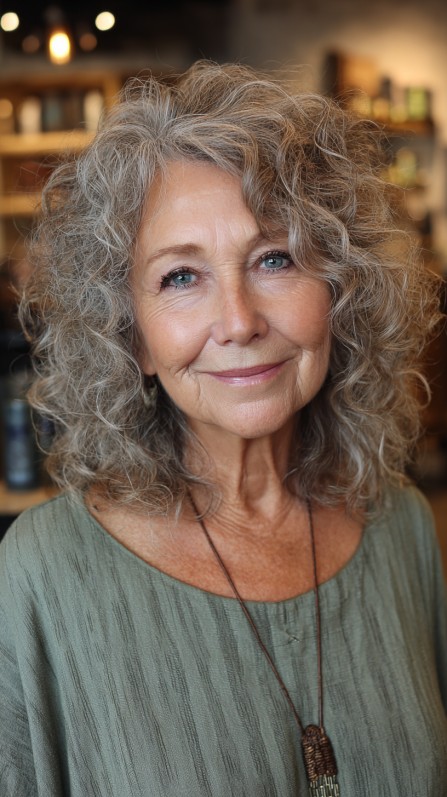 Natural Gray Cascading Curls for Mature Women