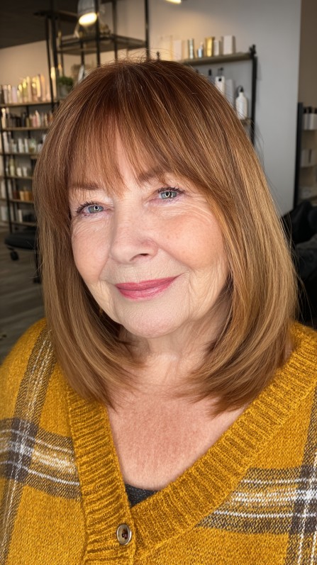 Classic Auburn Bob with Soft Fringe