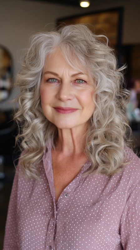 Elegant Ash-Blonde Wavy Cascade for Mature Elegance