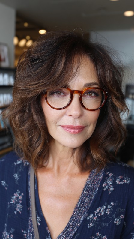 Layered Brunette Waves with Caramel Highlights