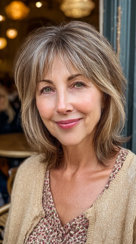 Light Chestnut Feathered Bob with Textured Ends