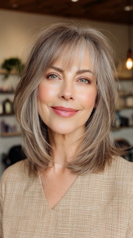 Sleek Silver Layered Bob with Soft Bangs