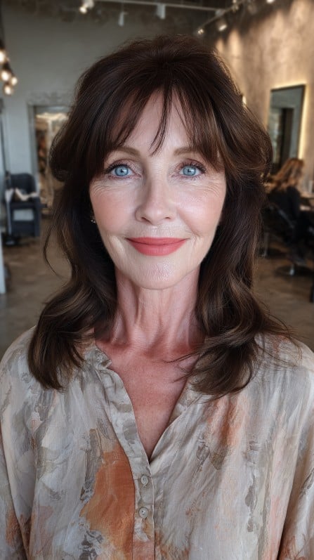 Soft Chestnut Waves with Face-Framing Highlights