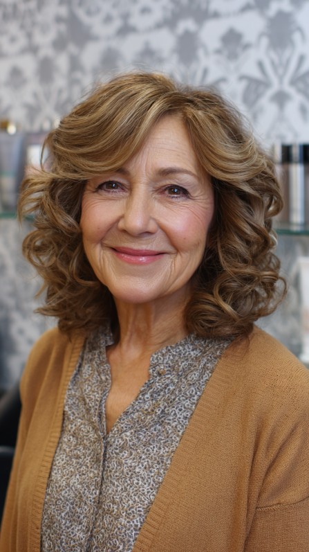 Warm Chestnut Tresses with Natural Voluminous Curls