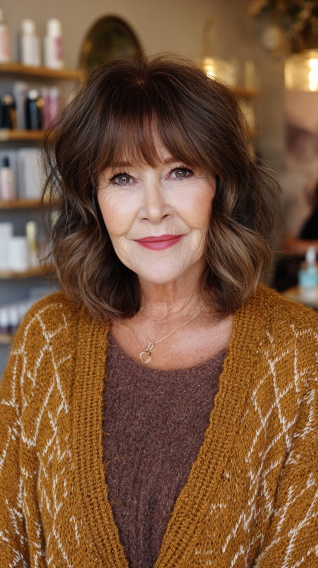 Warm Chocolate Waves with Soft Bangs
