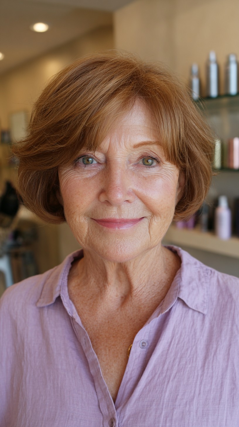 Autumn-Copper Layered Bob with Side-Swept Bangs