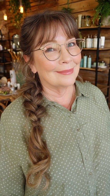 Charming Side-Swept Braid for Mature Hair