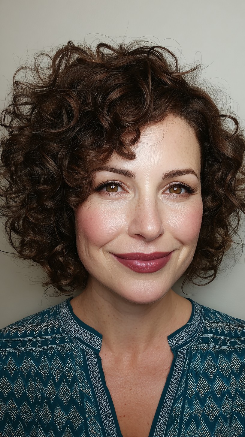 Classic Tightly Coiled Medium Bob with Subtle Mahogany Highlights