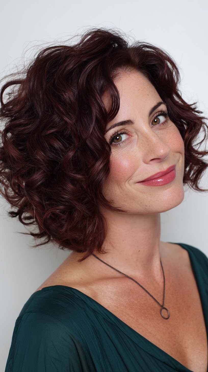 Deep Burgundy Bouncy Shoulder-Length Curls