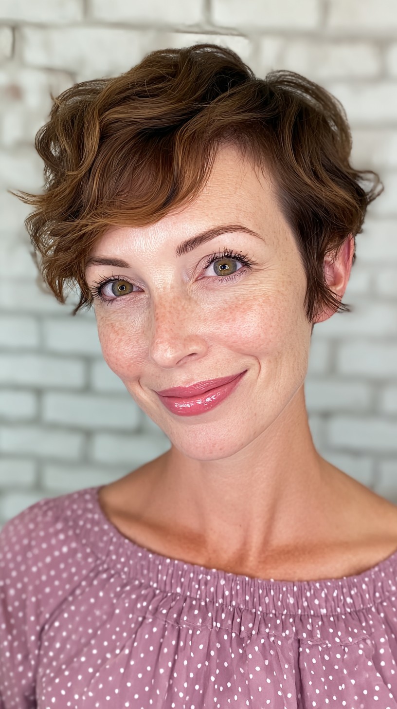 Dynamic Auburn Tousled Pixie with Sweeping Bangs