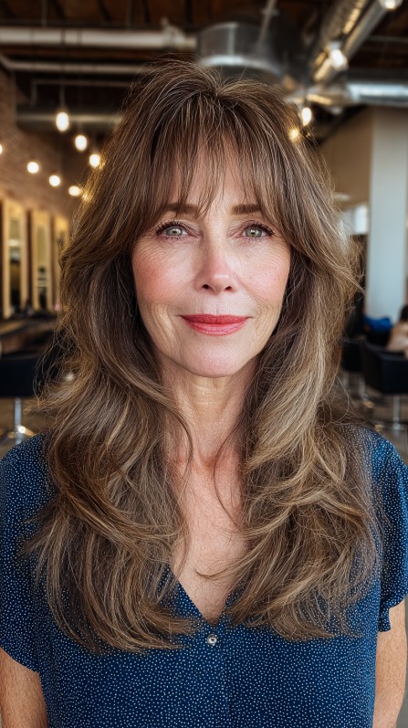 Effortless Chestnut Waves with Soft Highlights