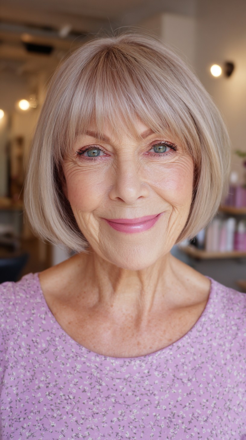 Elegant Icy Blonde Bob with Precision Fringe