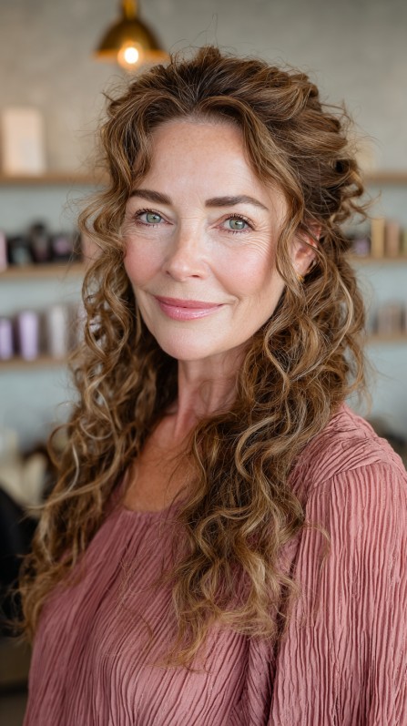 Elegant Natural Curls with Soft Highlights