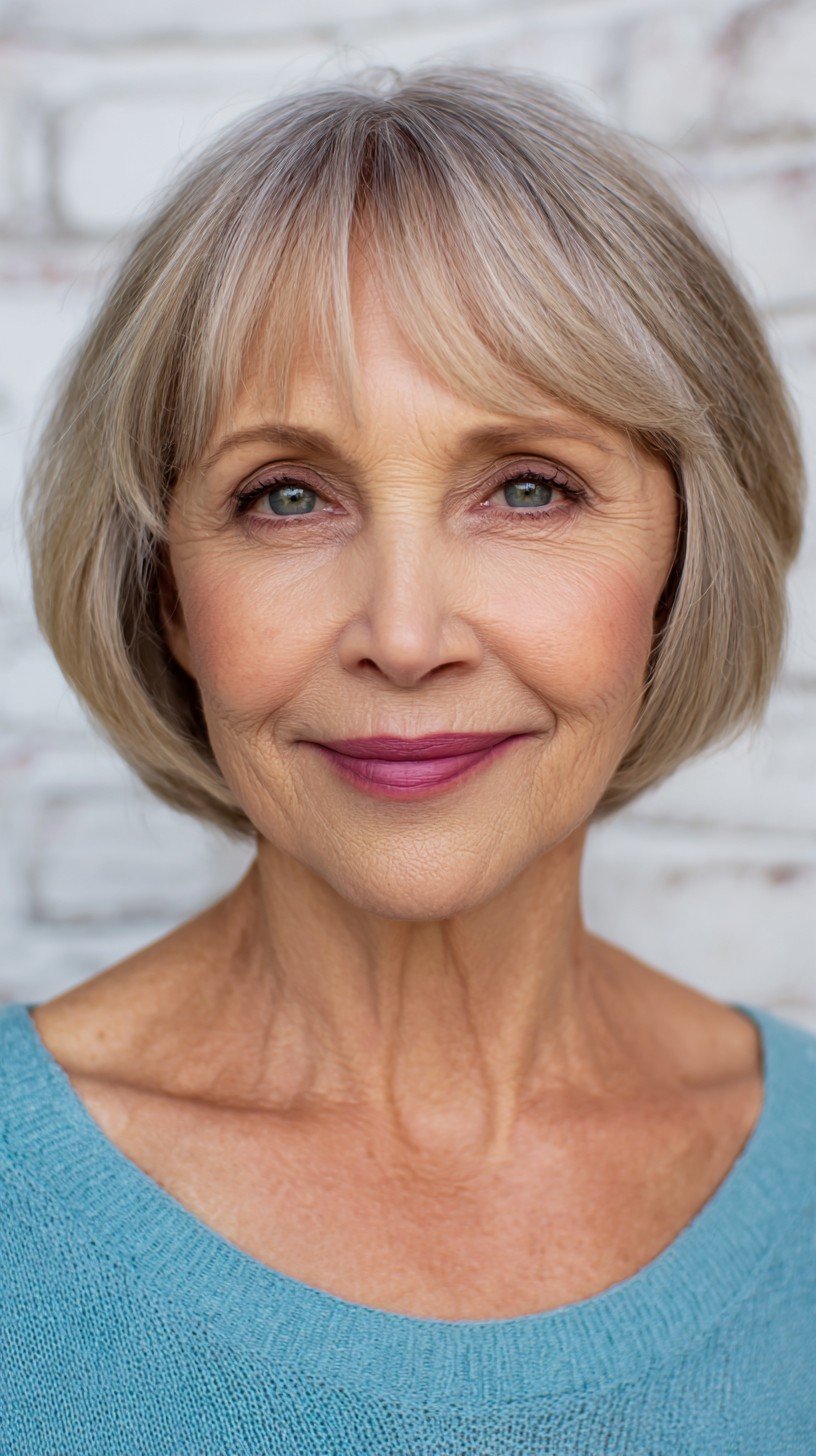 Graceful Silver Feathered Bob with Wispy Bangs
