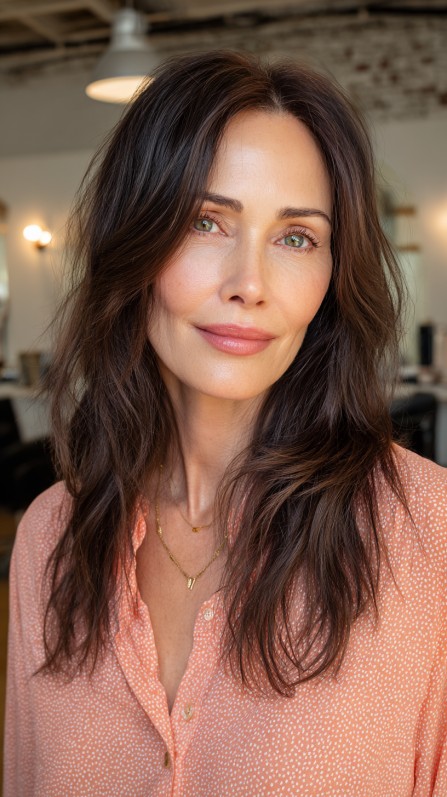 Natural Brunette Waves with Subtle Face-Framing