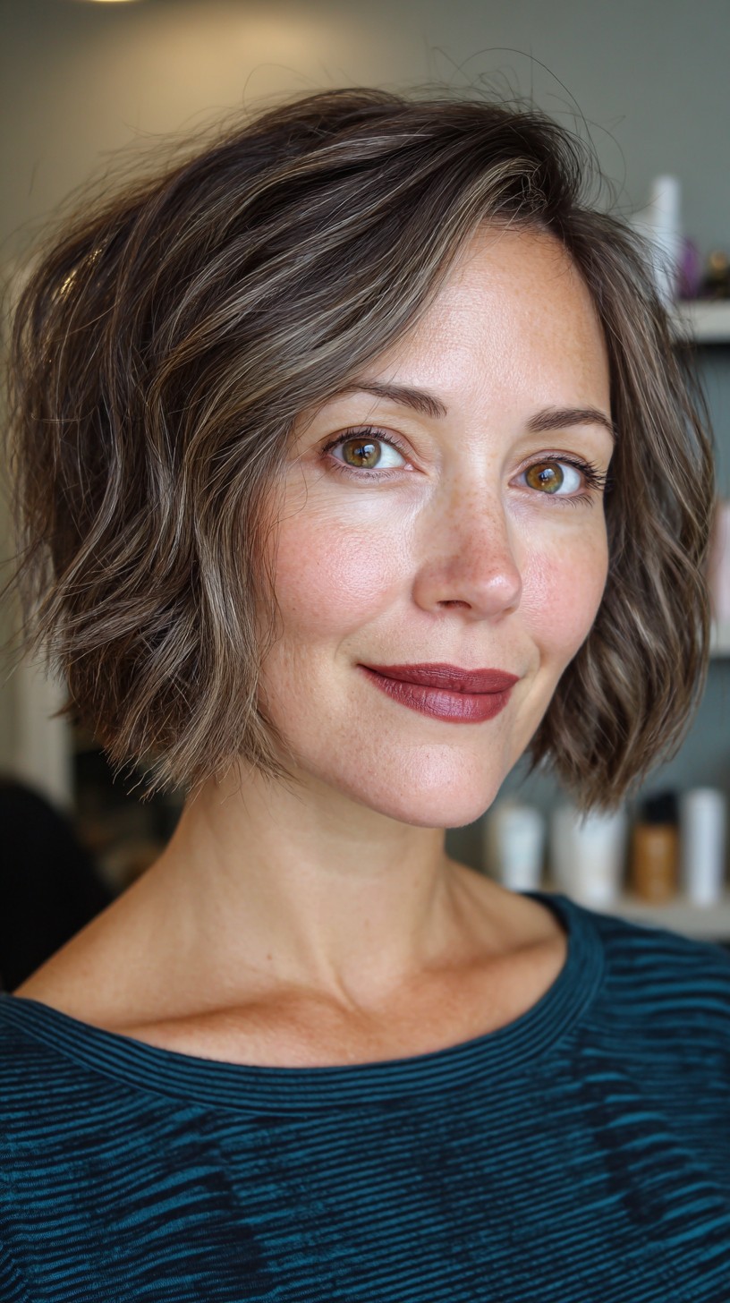 Sleek Silver Textured Bob with Subtle Waves