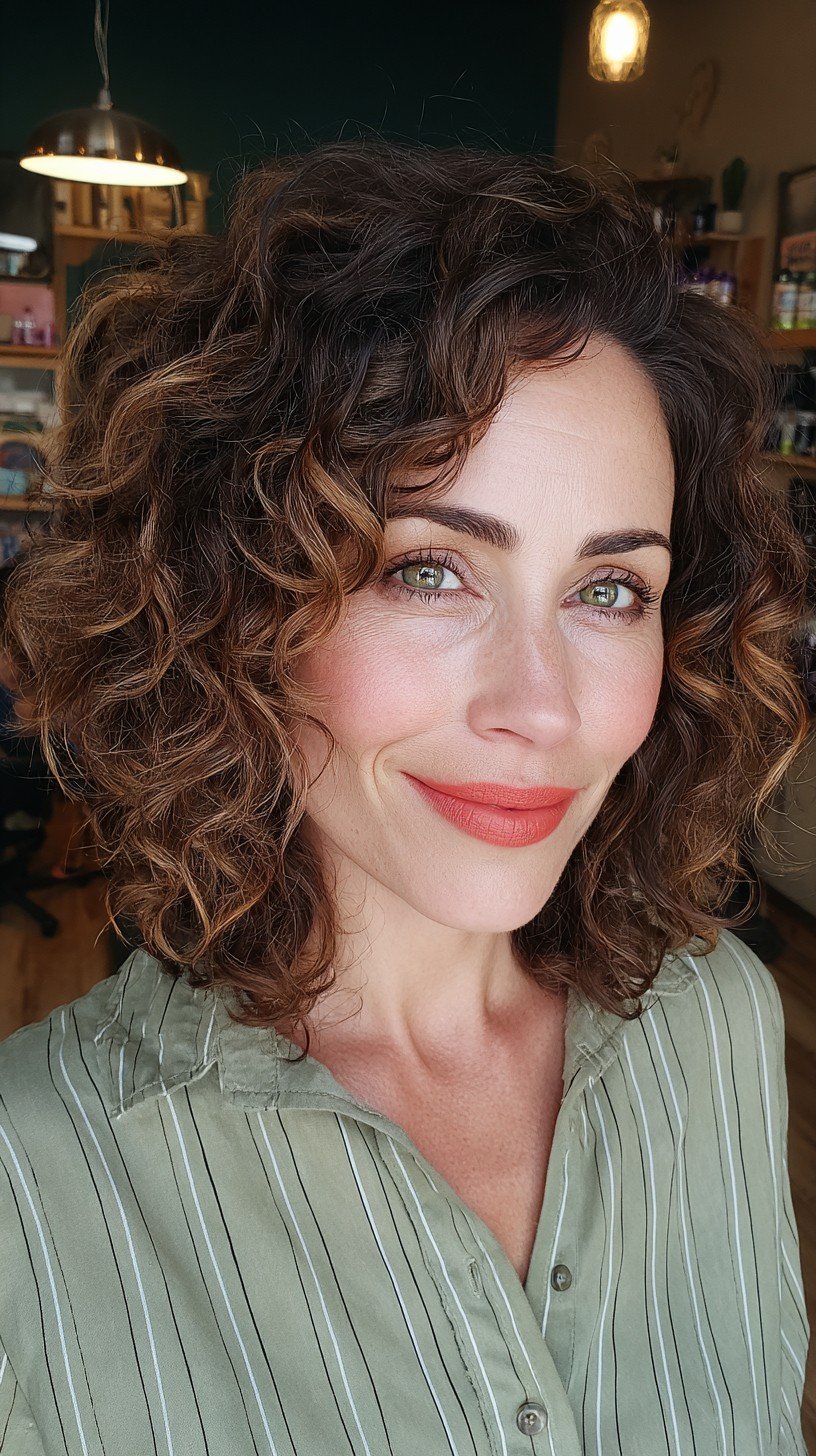 Soft Chestnut Curls with Natural Volume and Dimension