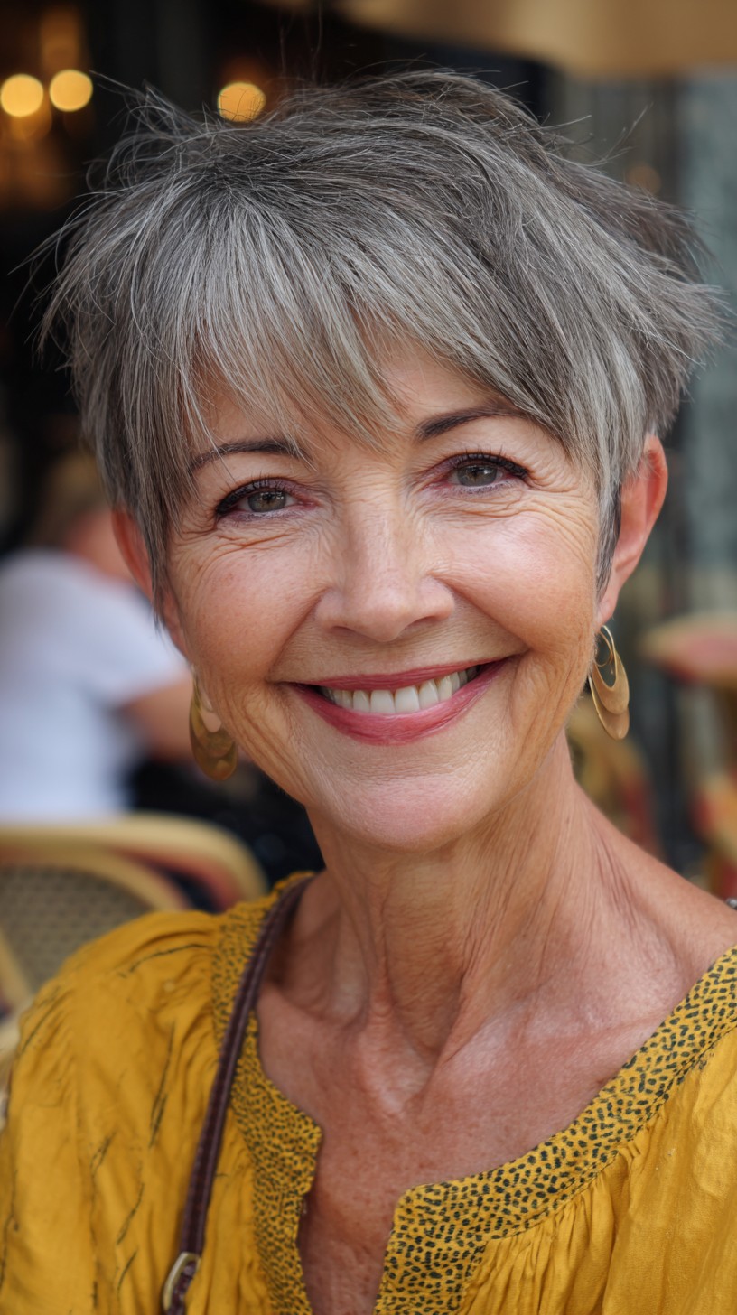 Soft Silver Pixie with Feathered Bangs