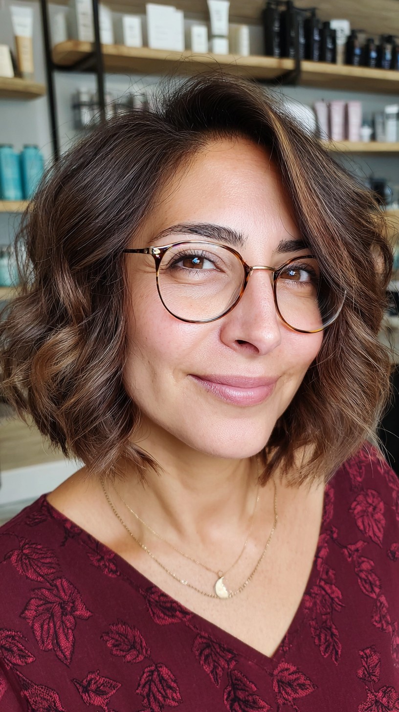 Softly Tousled Chestnut Waves with Subtle Highlights